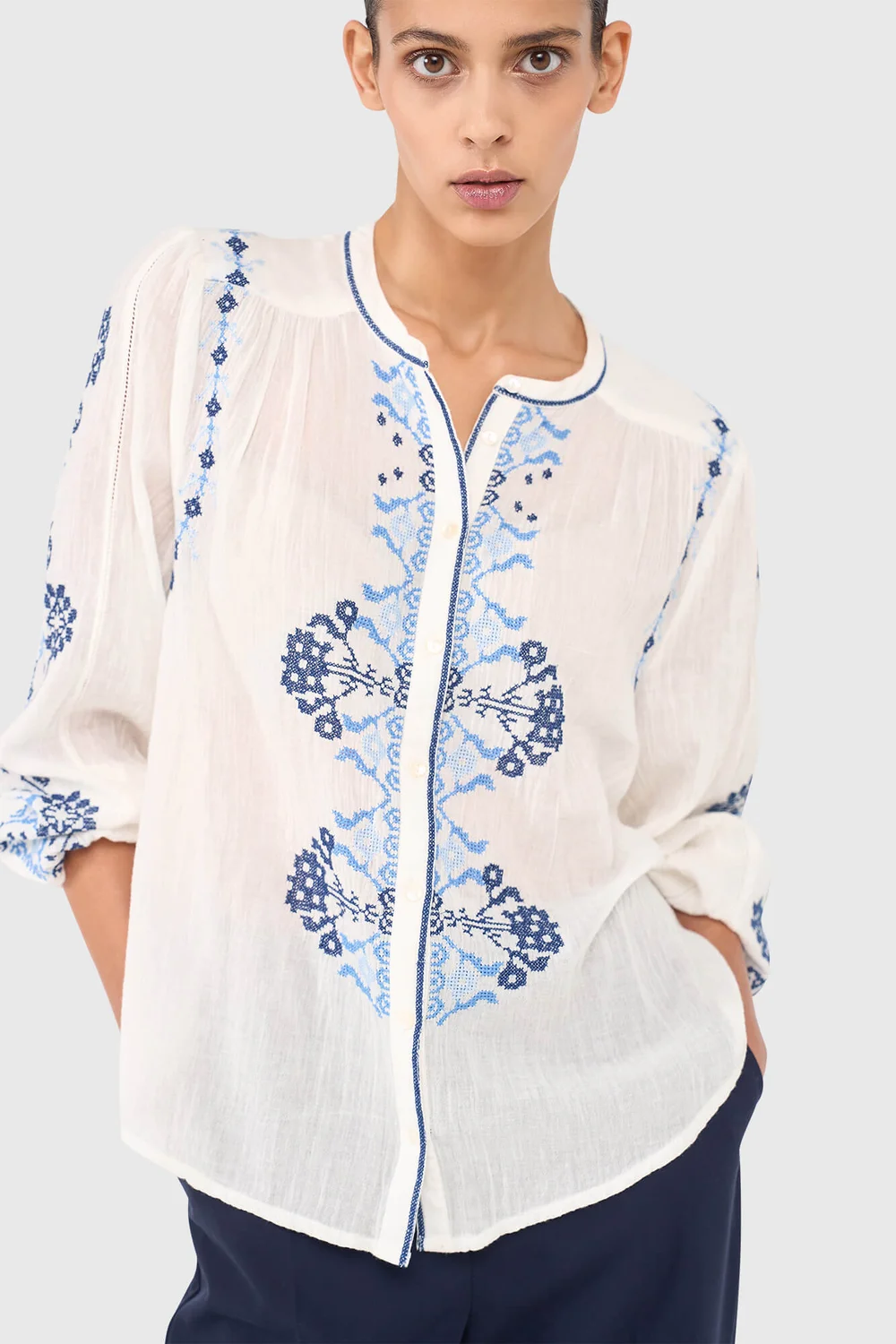 Austin Blouse Wit Blauw