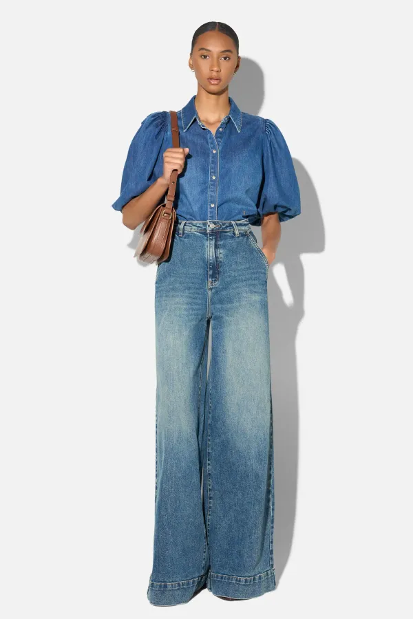 Blouse Dames Denim Pofmouw Lars Blauw 258