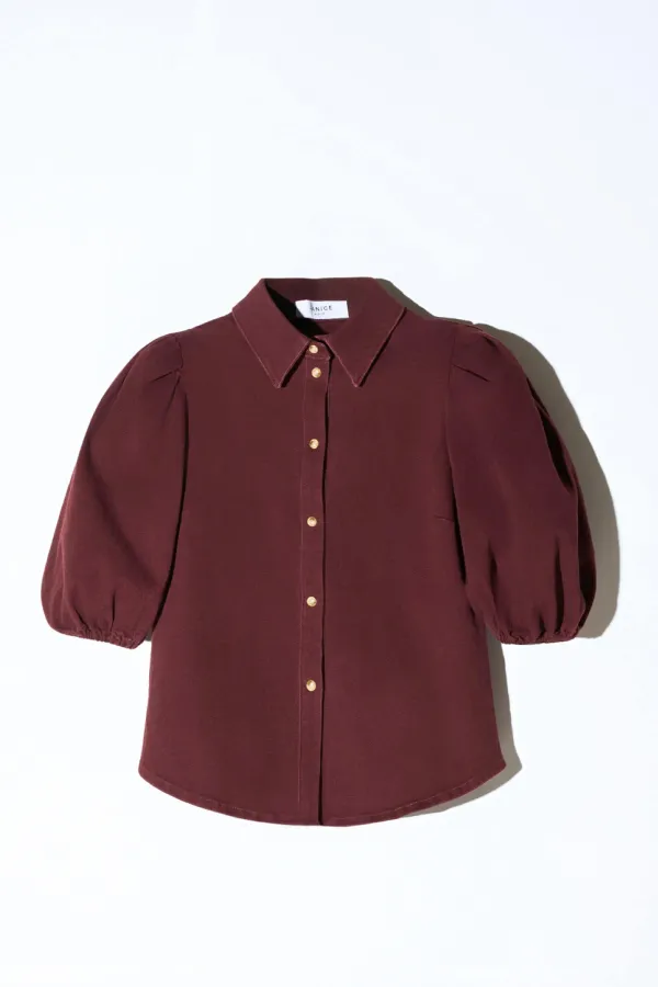 Blouse Dames Denim Pofmouw Lars Burgundy