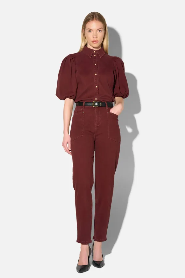 Blouse Dames Denim Pofmouw Lars Burgundy