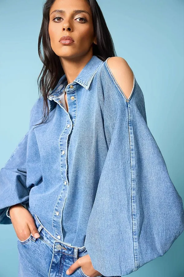 Blouse Dames Wijde Mouw Pof Stone 786