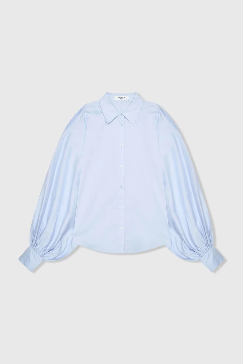 Blouse Dames Katoen Blauw Stone Pofmouw Cut Out