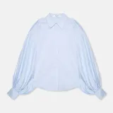 Blouse Dames Katoen Blauw Stone Pofmouw Cut Out