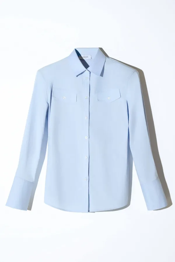 Blouse Dames Katoen Knoopjes Blauw Rix