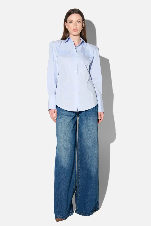Blouse Dames Katoen Knoopjes Blauw Rix