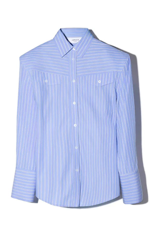 Blouse Dames Katoen Knoopjes Blauw Strepen Rix