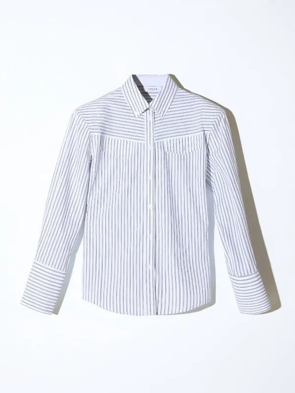 Blouse Dames Katoen Knoopjes Zwart Wit Gestreept Rix