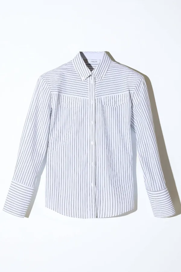 Blouse Dames Katoen Knoopjes Zwart Wit Gestreept Rix