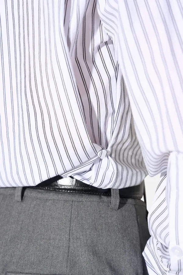 Blouse Dames Katoen Knoopjes Zwart Wit Gestreept Rix