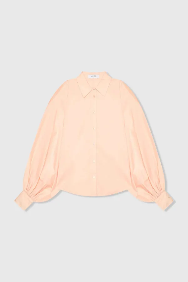 Blouse Dames Katoen Peach Tone Pofmouw Cut Out