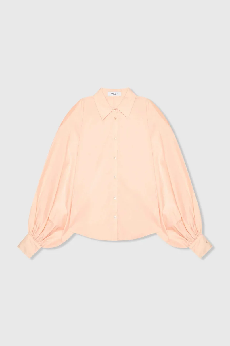 Blouse Dames Katoen Peach Tone Pofmouw Cut Out