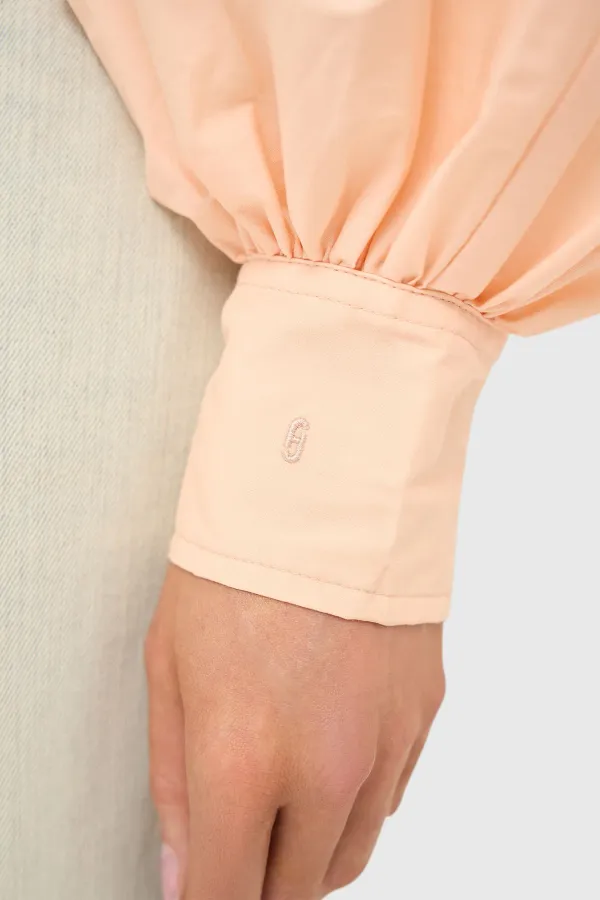 Blouse Dames Katoen Peach Tone Pofmouw Cut Out