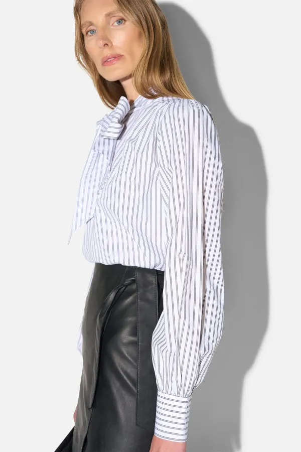 Blouse Dames Katoen Strik Zwart Wit Gestreept Kilian