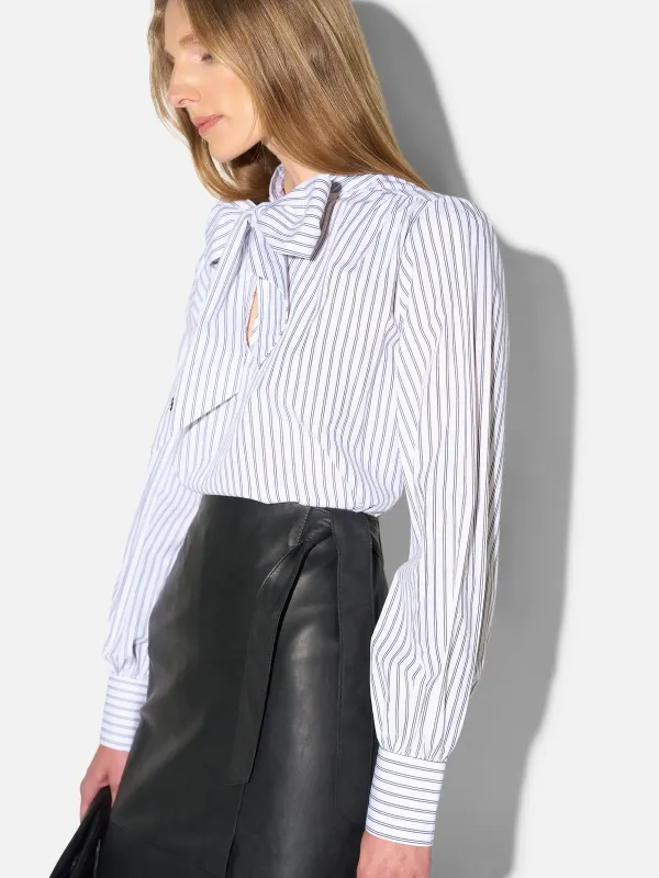 Blouse Dames Katoen Strik Zwart Wit Gestreept Kilian