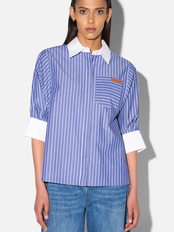 Blouse Dames Korte Mouw Katoen Seattle Blauw Streep