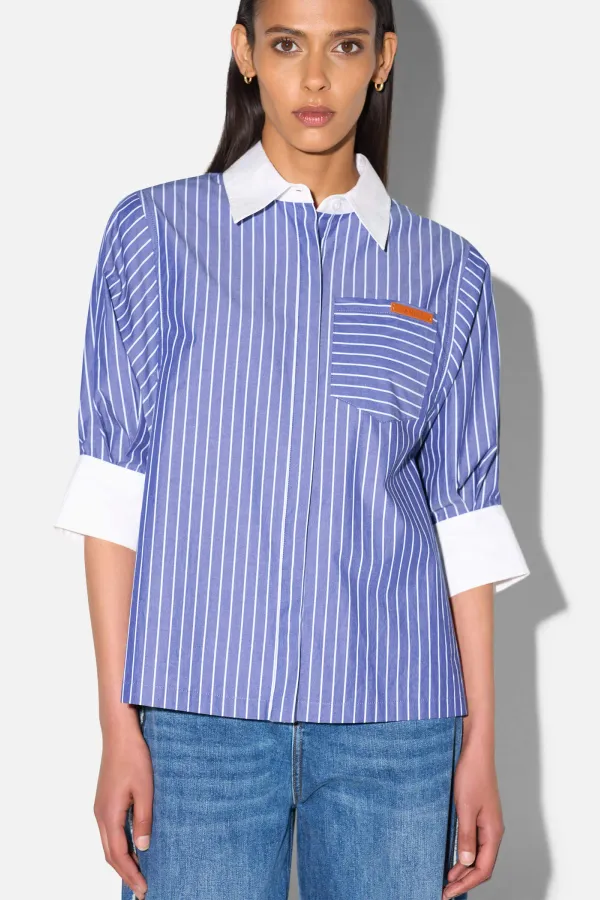 Blouse Dames Korte Mouw Katoen Seattle Blauw Streep