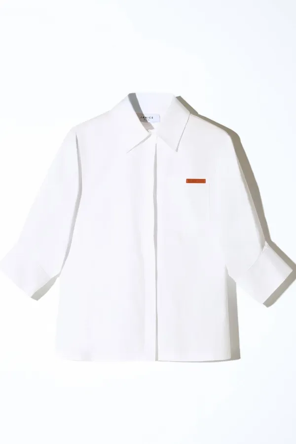 Blouse Dames Korte Mouw Katoen Wit Seattle