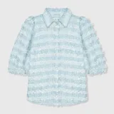 Blouse Dames Pof Mouw Tweed Lars Blauw