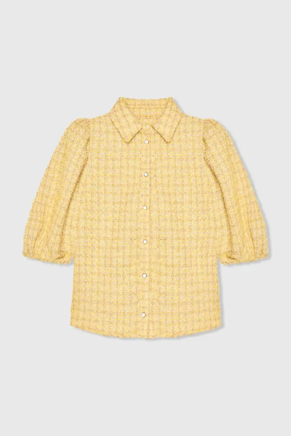 Blouse Dames Pof Mouw Tweed Lars Geel