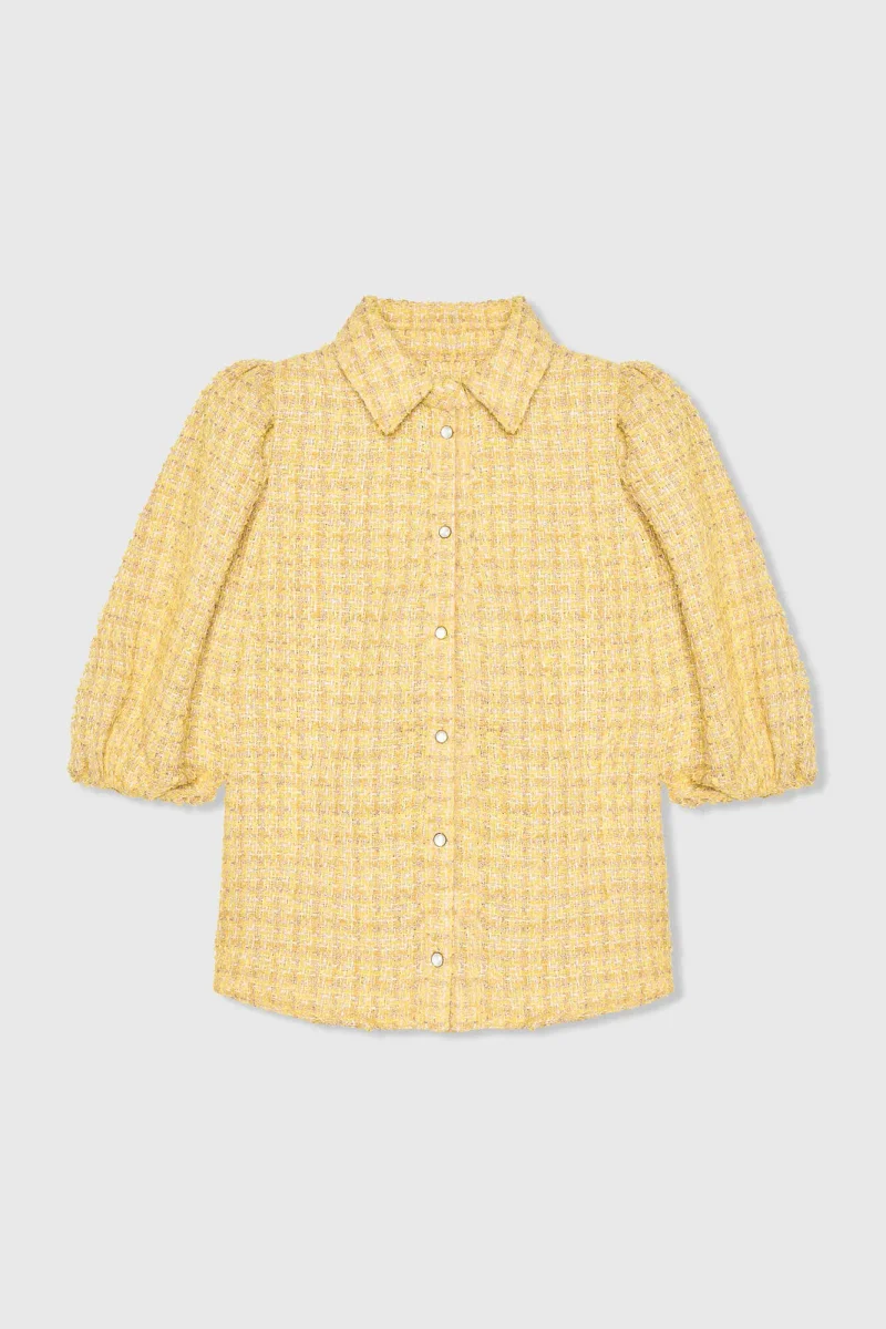 Blouse Dames Pof Mouw Tweed Lars Geel