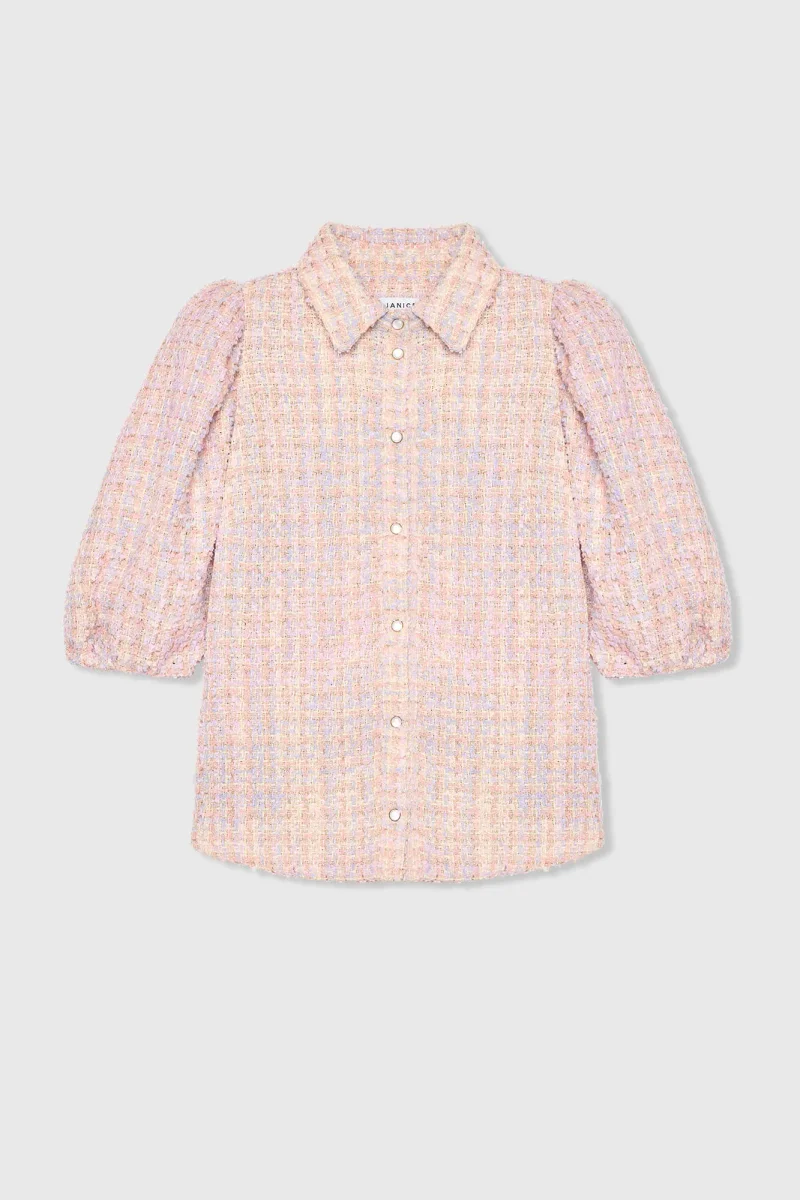 Blouse Dames Pof Mouw Tweed Lars Lila