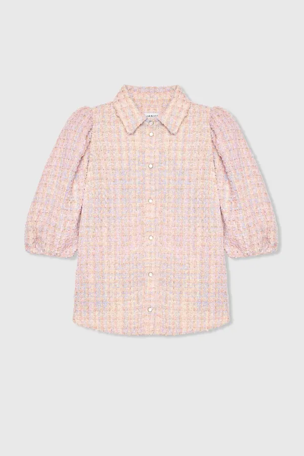 Blouse Dames Pof Mouw Tweed Lars Lila