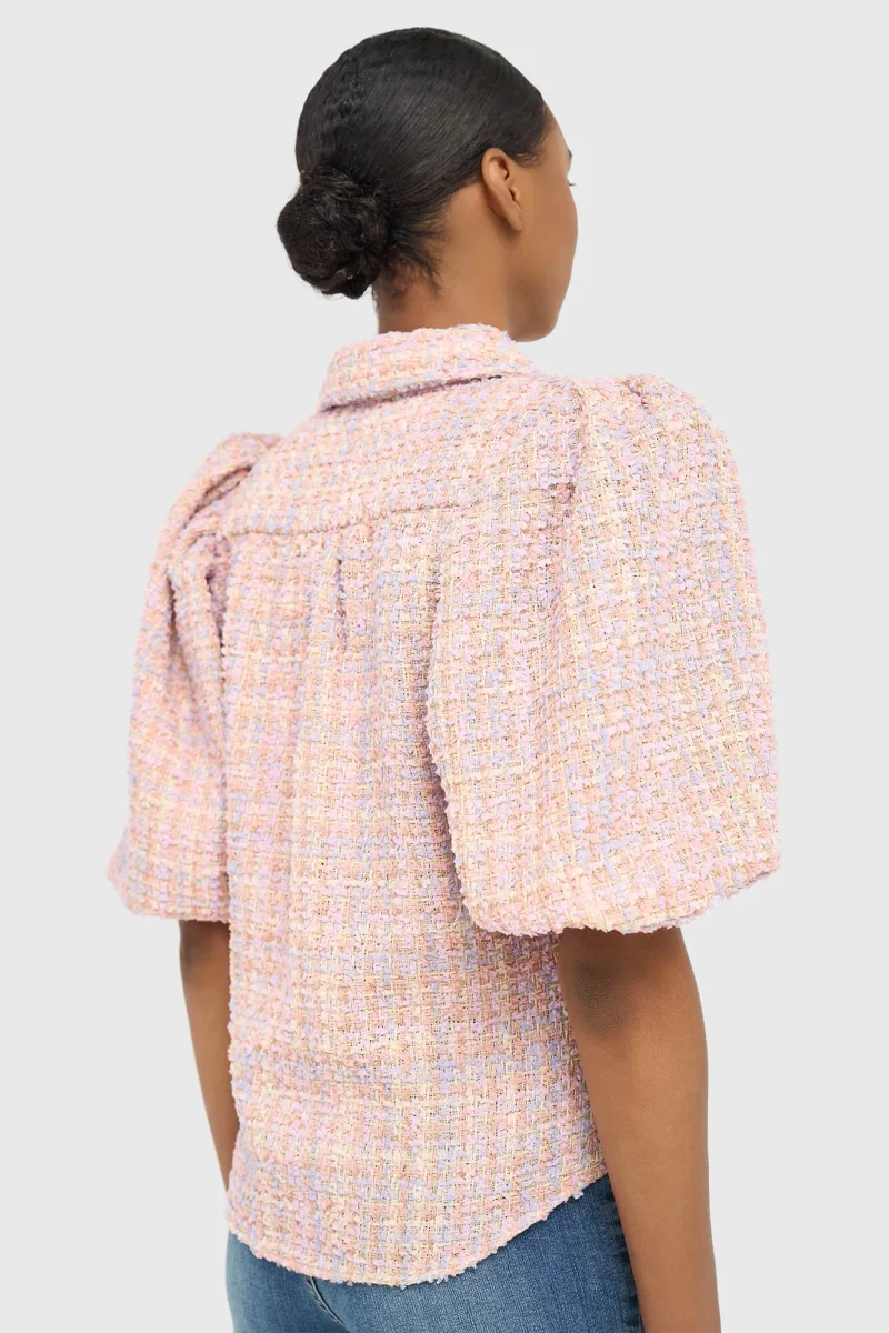 Blouse Dames Pof Mouw Tweed Lars Lila