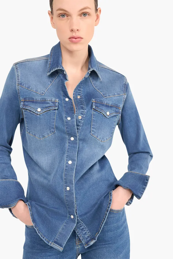 Denim Blouse Getailleerd Stretch Levi Blauw
