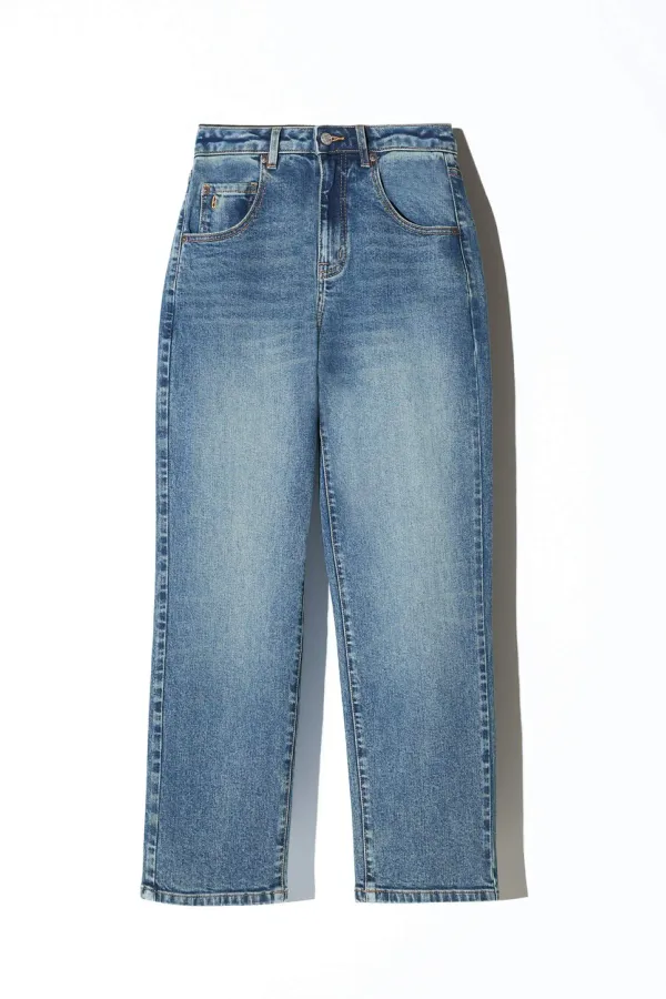 Boyfriend Jeans Dames Mid Rise Blauw Bailey 357