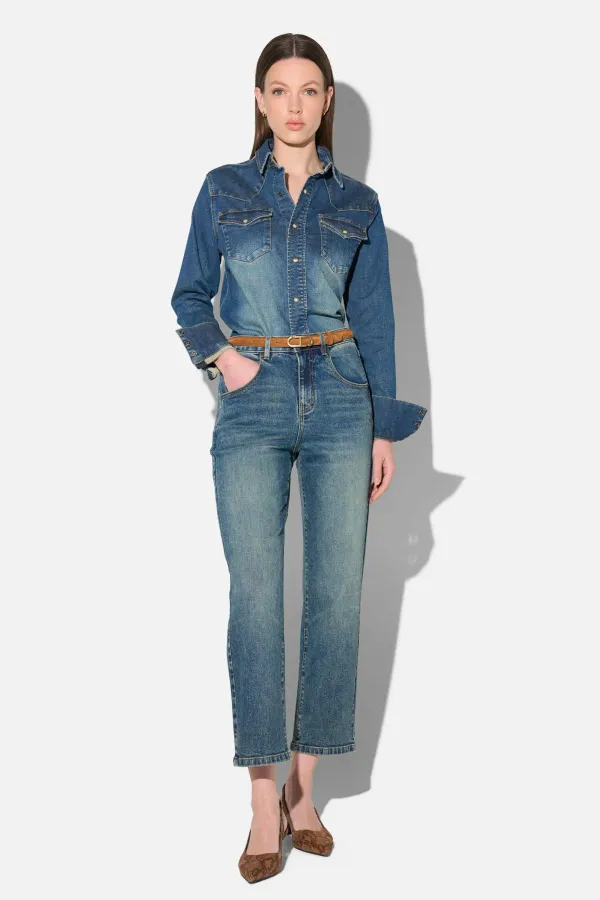 Boyfriend Jeans Dames Mid Rise Blauw Bailey 357
