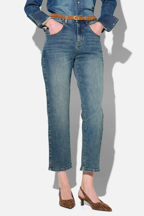Boyfriend Jeans Dames Mid Rise Blauw Bailey 357