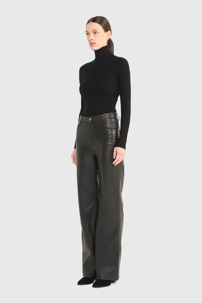 Leren Broek Dames Rechte Pijp Jason Zwart