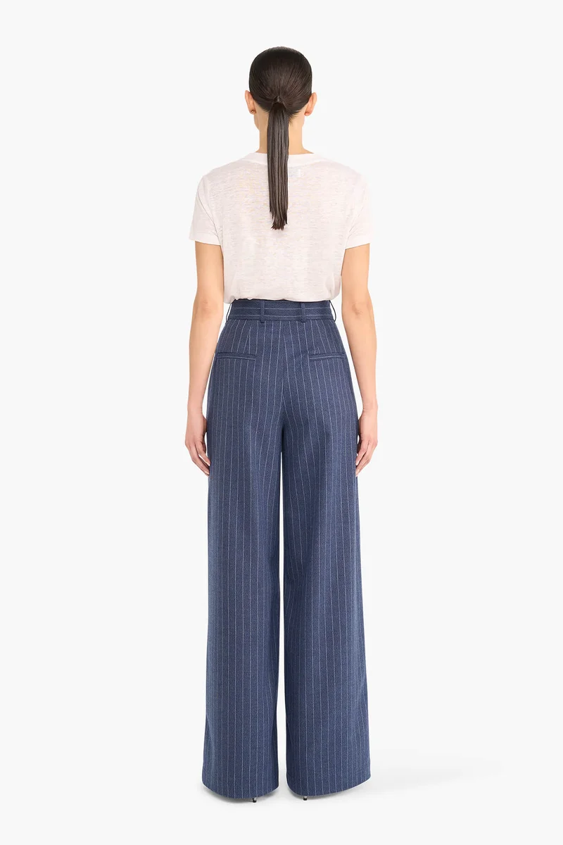 Broek Dames Wijde Pijp Streep Dollar Blauw