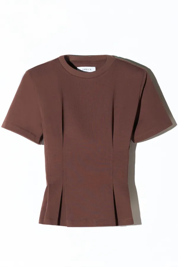 Bruin Katoenen Dames Shirt Plooien Taille Keon