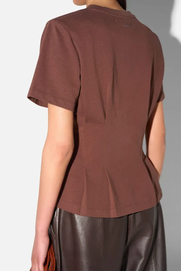 Bruin Katoenen Dames Shirt Plooien Taille Keon