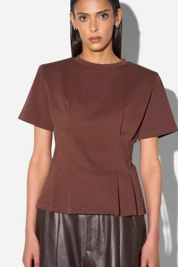 Bruin Katoenen Dames Shirt Plooien Taille Keon