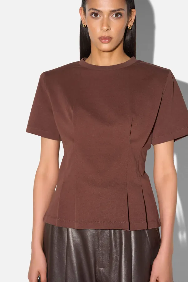 Bruin Katoenen Dames Shirt Plooien Taille Keon