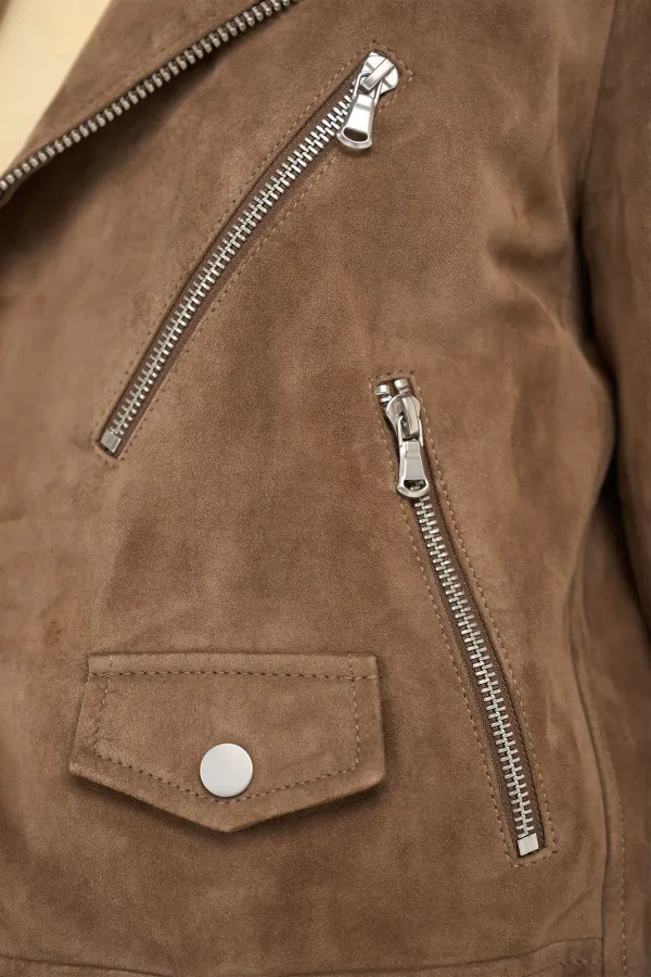Bruin Leren Suede Biker Jack Burke