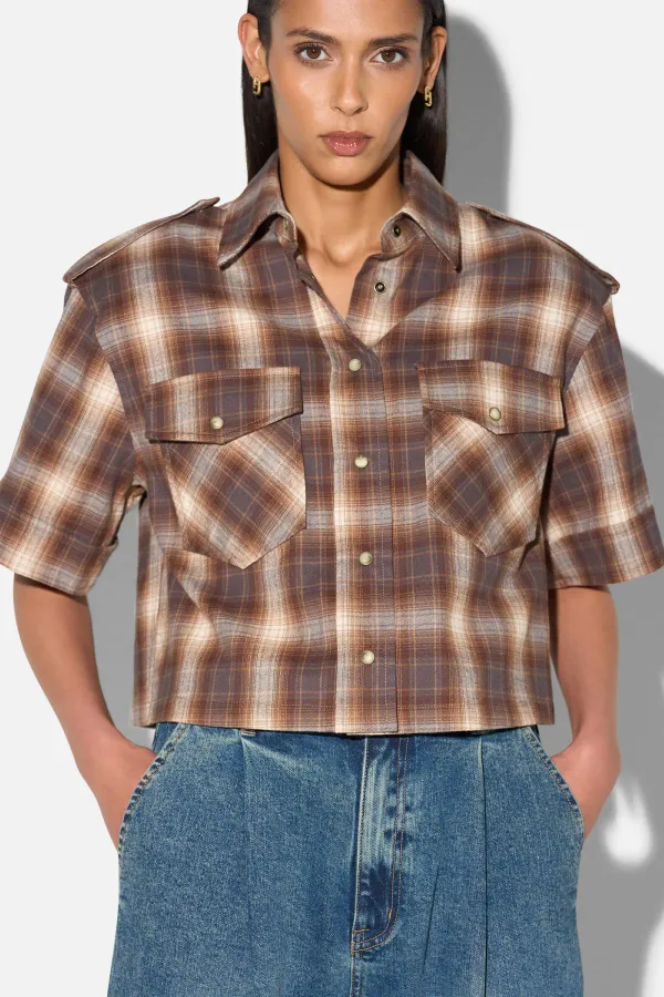Bruine Ruiten Blouse Dames Spike