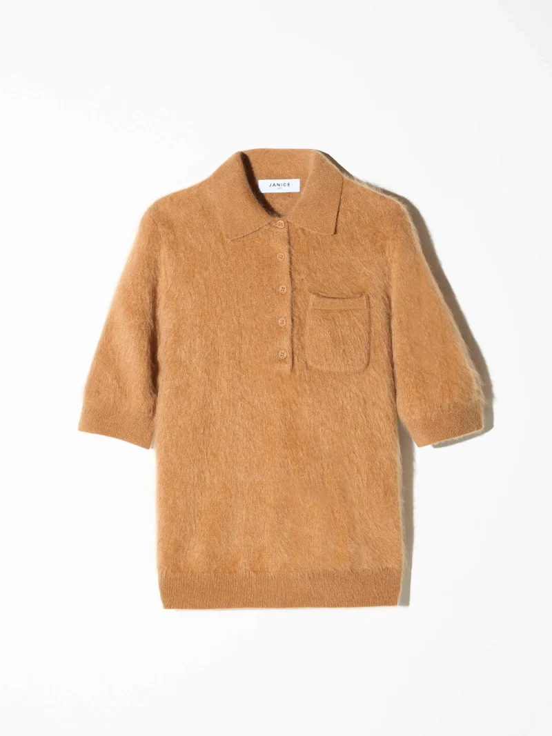 Brushed Cashmere Dames Polo Truitje Rebel Camel
