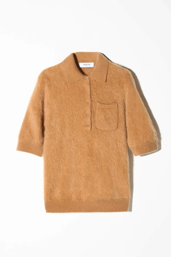 Brushed Cashmere Dames Polo Truitje Rebel Camel