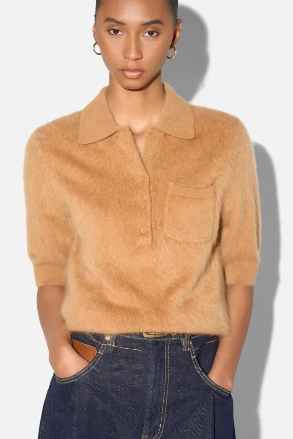 Brushed Cashmere Dames Polo Truitje Rebel Camel