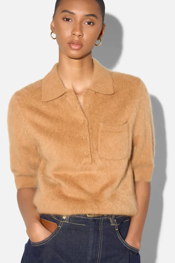 Brushed Cashmere Dames Polo Truitje Rebel Camel