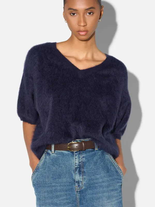Brushed Cashmere Dames Trui V Hals Romeo Blauw