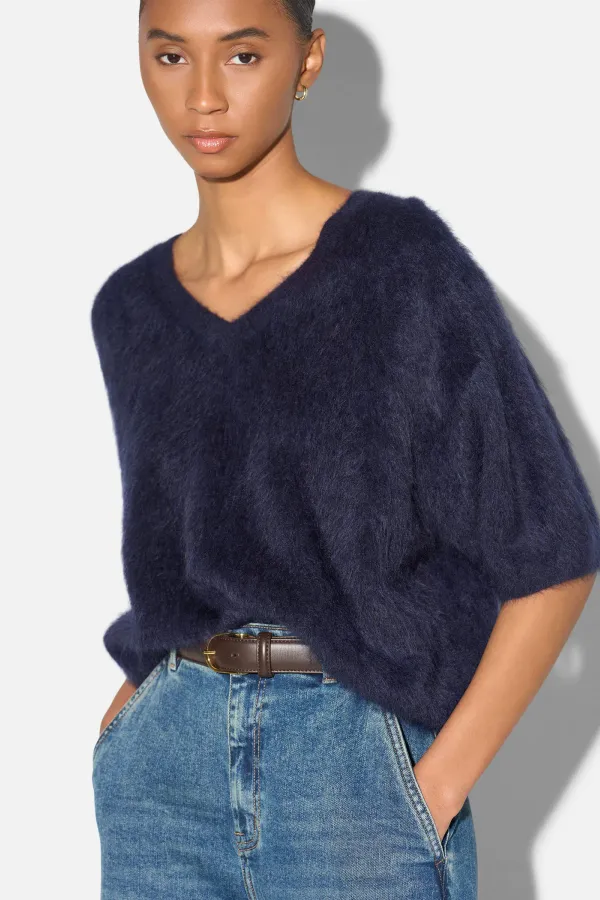 Brushed Cashmere Dames Trui V Hals Romeo Blauw