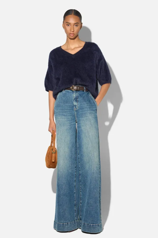 Brushed Cashmere Dames Trui V Hals Romeo Blauw