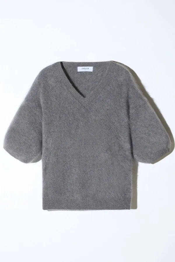 Brushed Cashmere Dames Trui V Hals Romeo Grijs