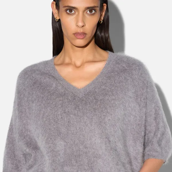Brushed Cashmere Dames Trui V Hals Romeo Grijs