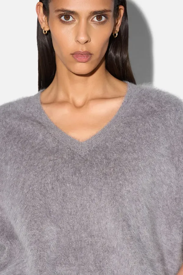 Brushed Cashmere Dames Trui V Hals Romeo Grijs