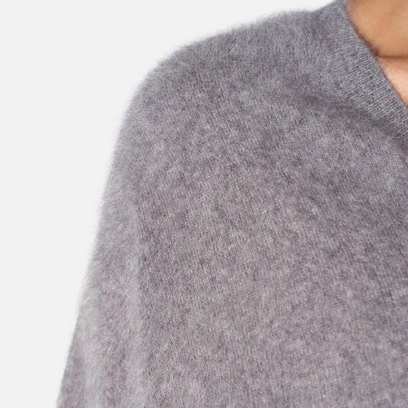 Brushed Cashmere Dames Trui V Hals Romeo Grijs